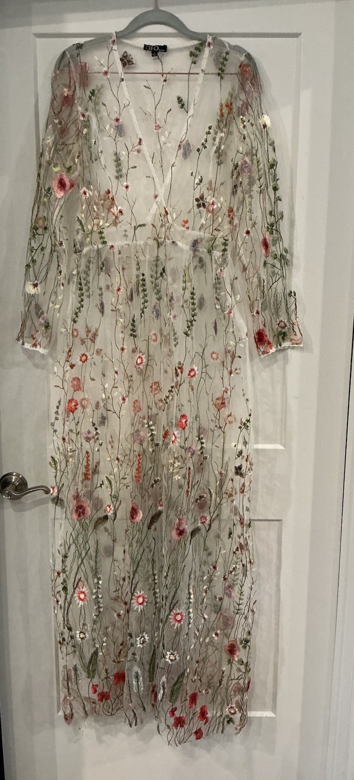 Cleo Mesh Multicolor Floral Embroidered Full Length Dress Women Large BOHO CHIC
