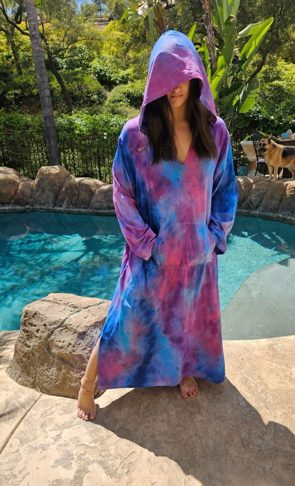 Maya Antonia Unisex Hand Tie-Dye Galaxy Cotton Maxi Dress/Kaftan/Hoodie/Pocket