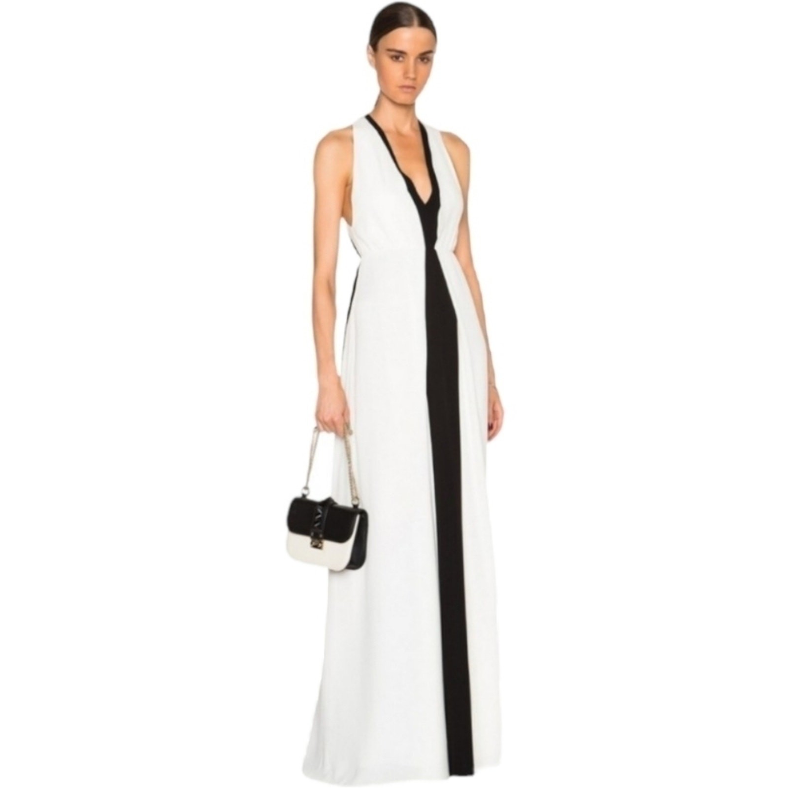 Valentino Silk Two-Tone Ruched Gown Ivory Black 42 IT 6 NWT