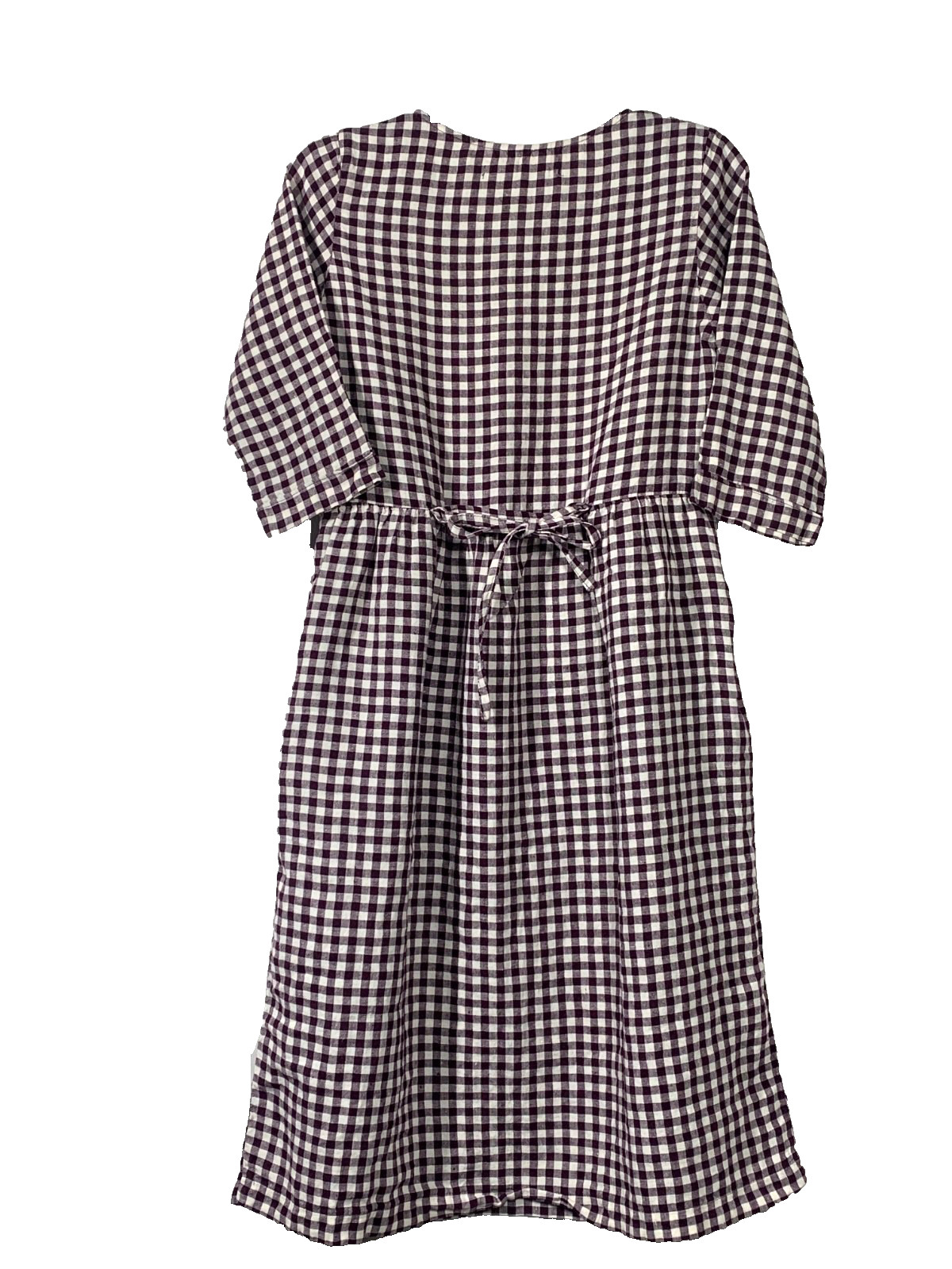 Pyne & Smith 100% Linen Aubergine Gingham Check Midi Dress XS with Tie Belt USA