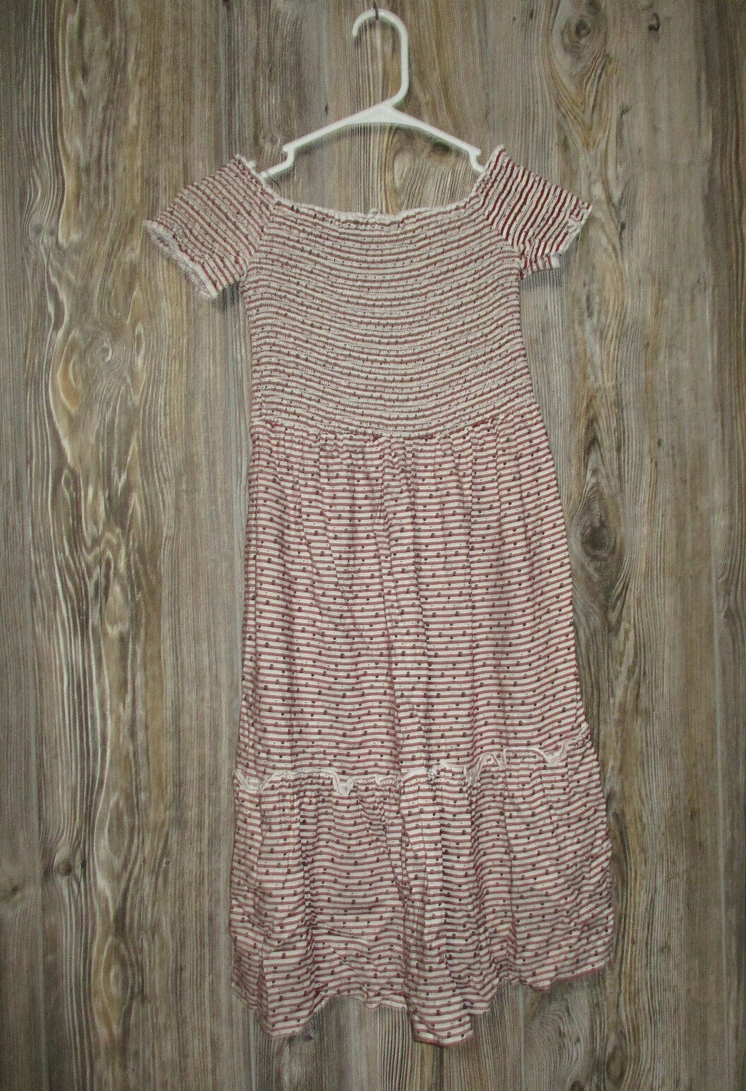 Mystic Red Print Striped Off The Shoulder Dress Sz Small Patriotic Festival 4th