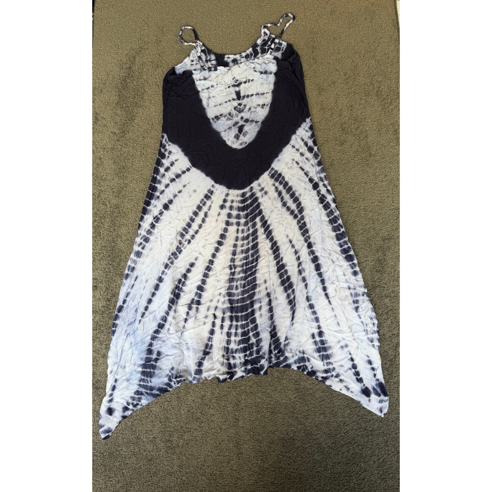 Cute Options Womens Medium Tie Dye Handkerchief Hem Boho Rayon Maxi Dress Blue