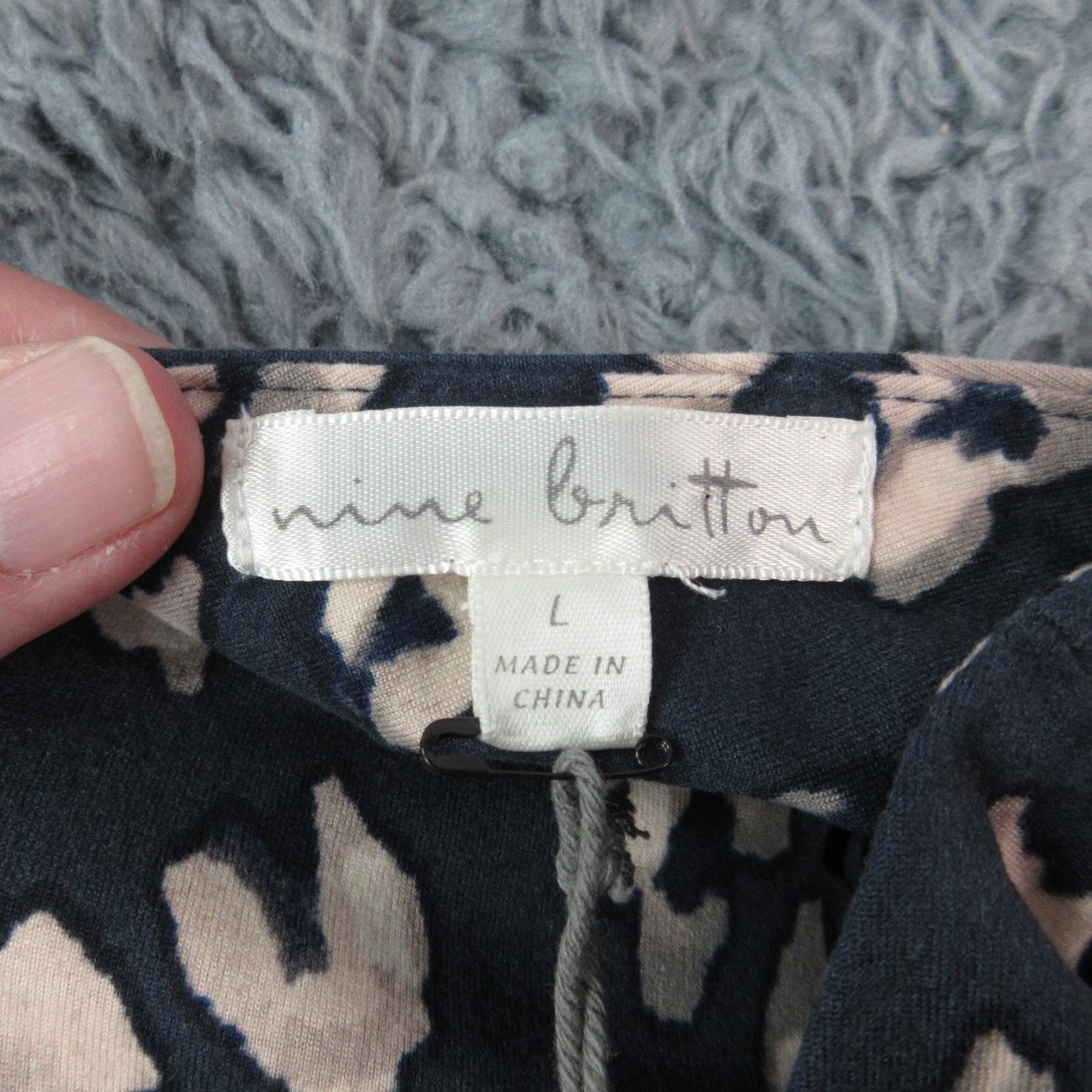 Nine Britton Dress Womens Large Blue Leopard Fit & Flare V Neck Knee Casual NWT