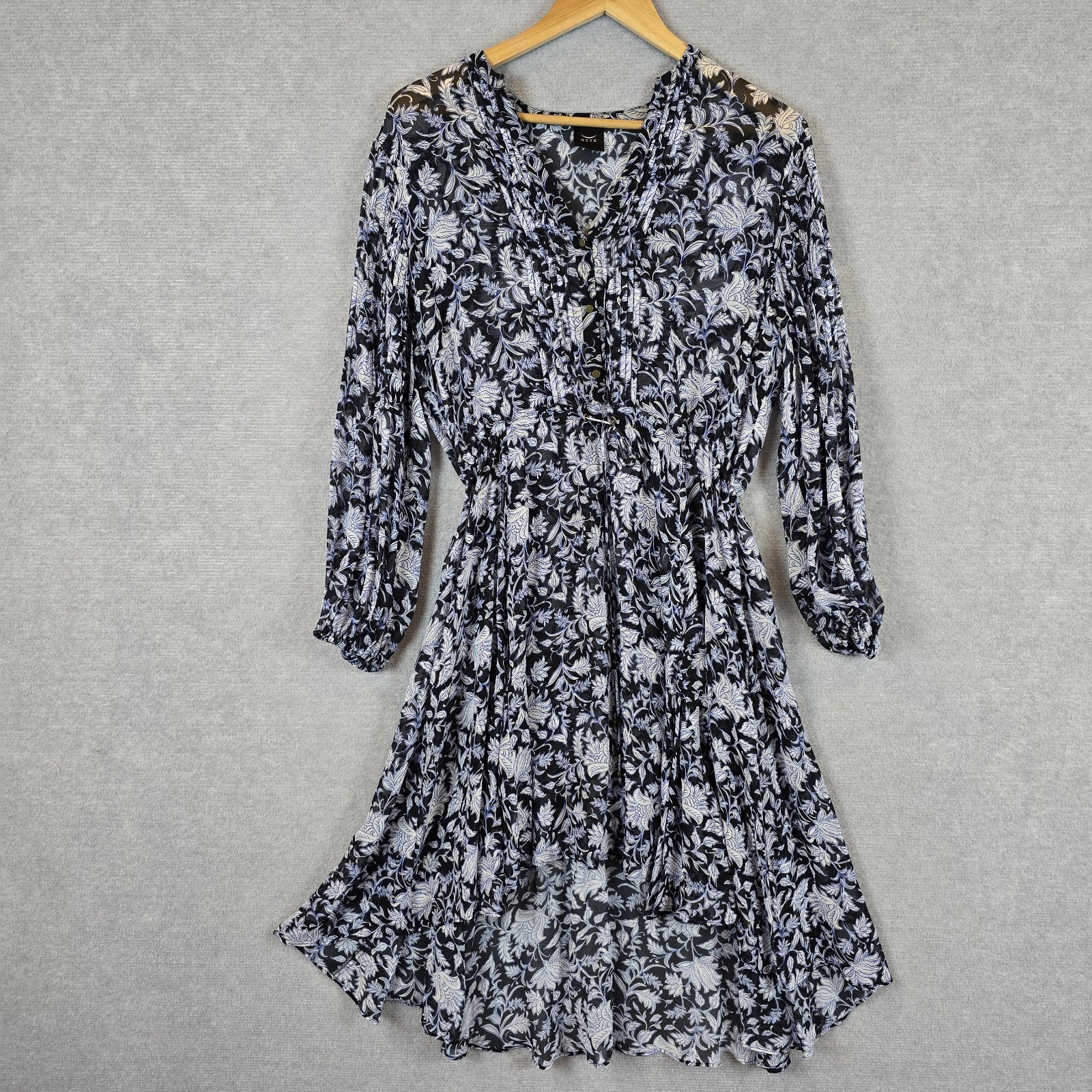 Husk Dress Womens Size 10 Floral Silk Sheer Long Sleeve A-line Lightweight