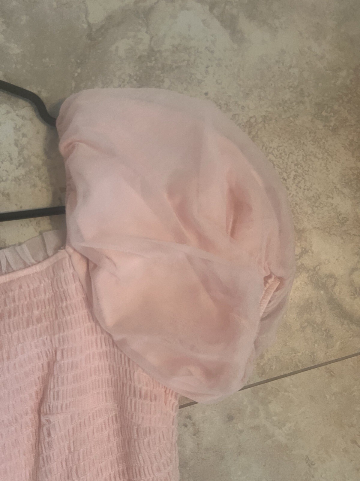 PrettyGarden Pink Solid Square Neck Puff Sleeve Smocked Tulle Maxi Dress M