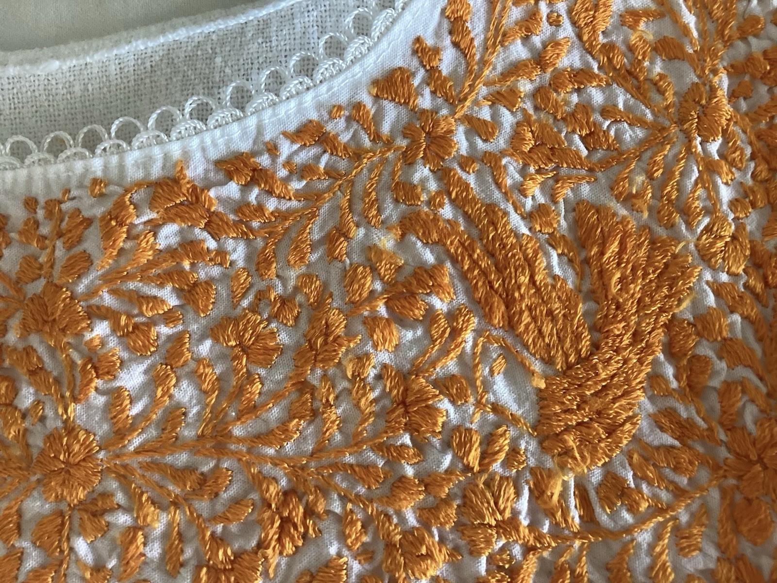 NWOT Beautiful White And Orange Cotton Women’s Mexican Dress One size
