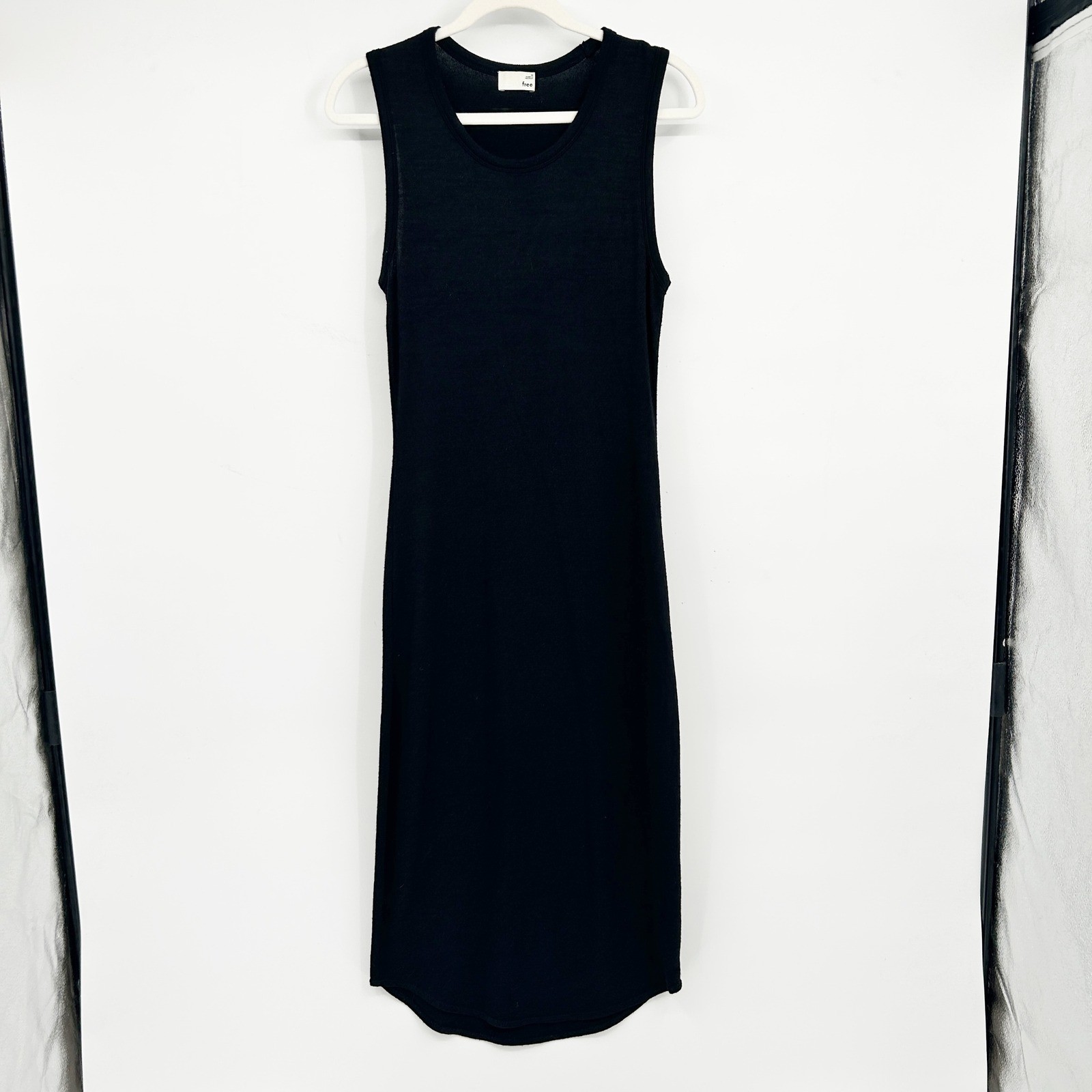 Wilfred Free Aritzia Womens Black Knit Minimalist Bodycon Bruni Midi Dress M