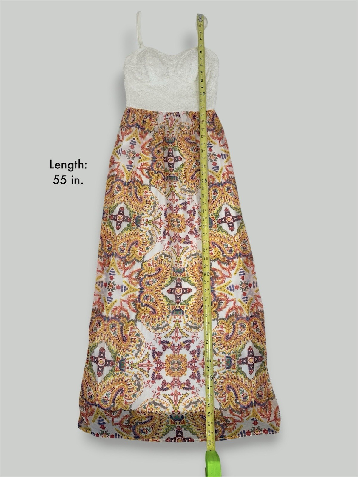 Lily Rose White Lace Bodice Paisley Elegant Women’s Maxi Dress – Size S