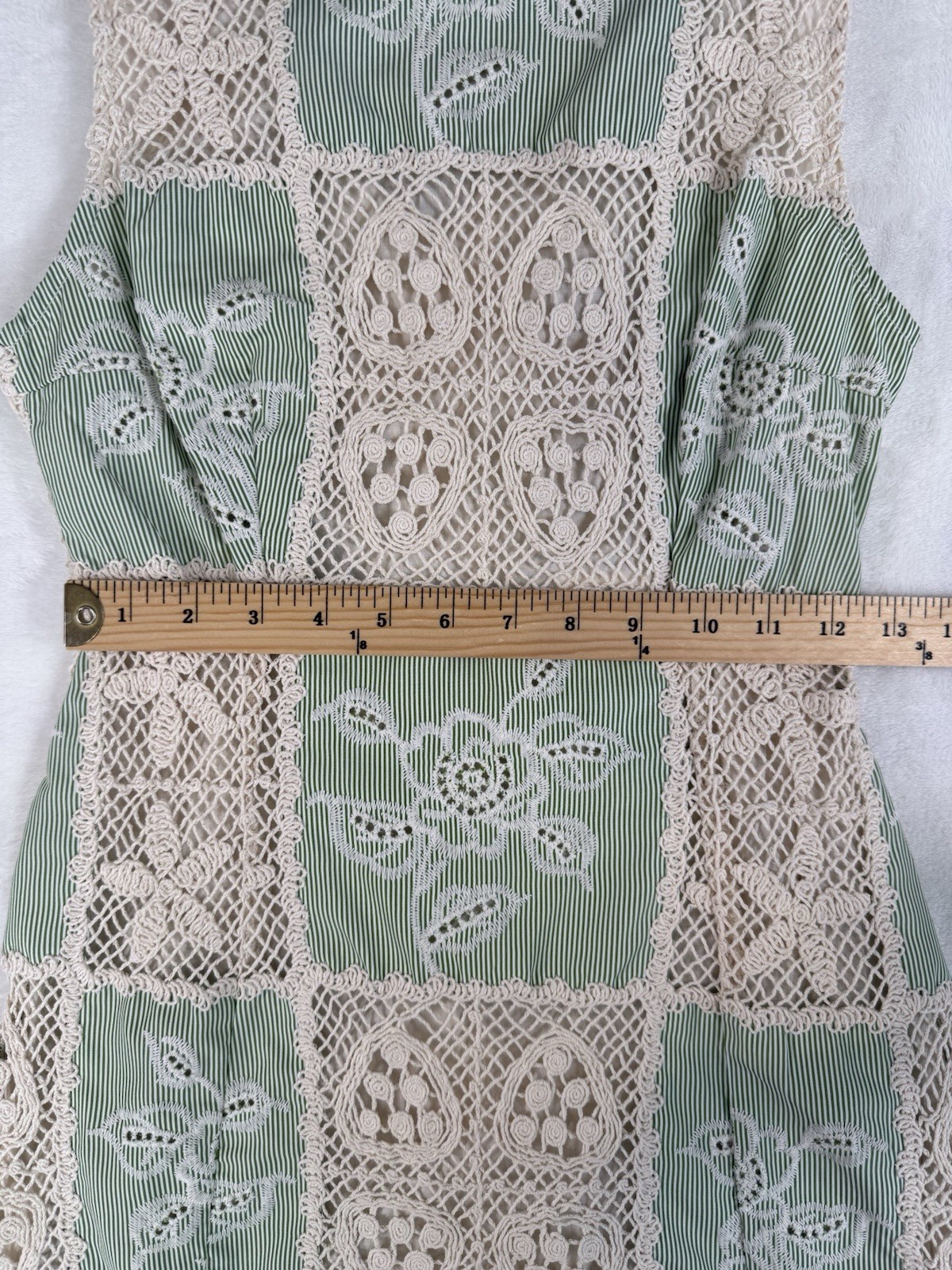Sofie The Label Carmine Patchwok Crochet Mini Dress Womens SZ M Green/Ivory Boho