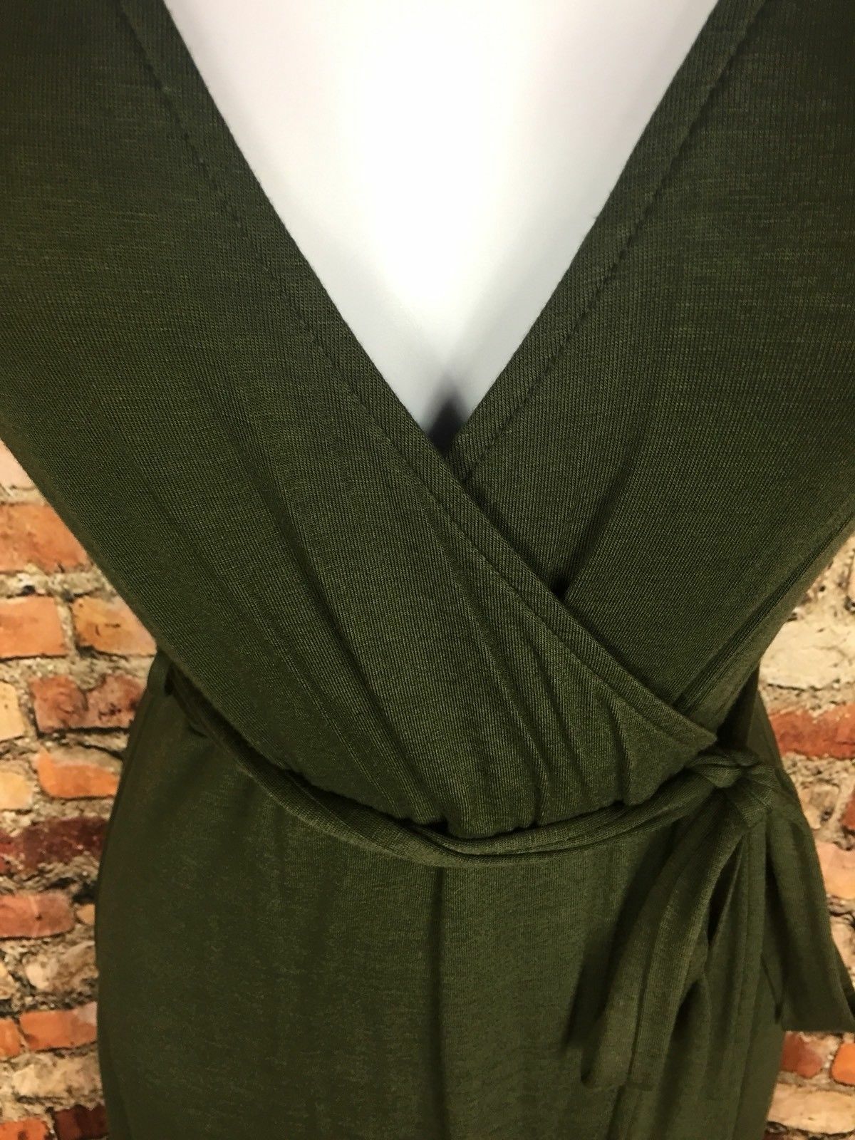Poetry Asymmetrical Mini Wrap Dress Olive Green Stretch Soft V Neck Vintage New
