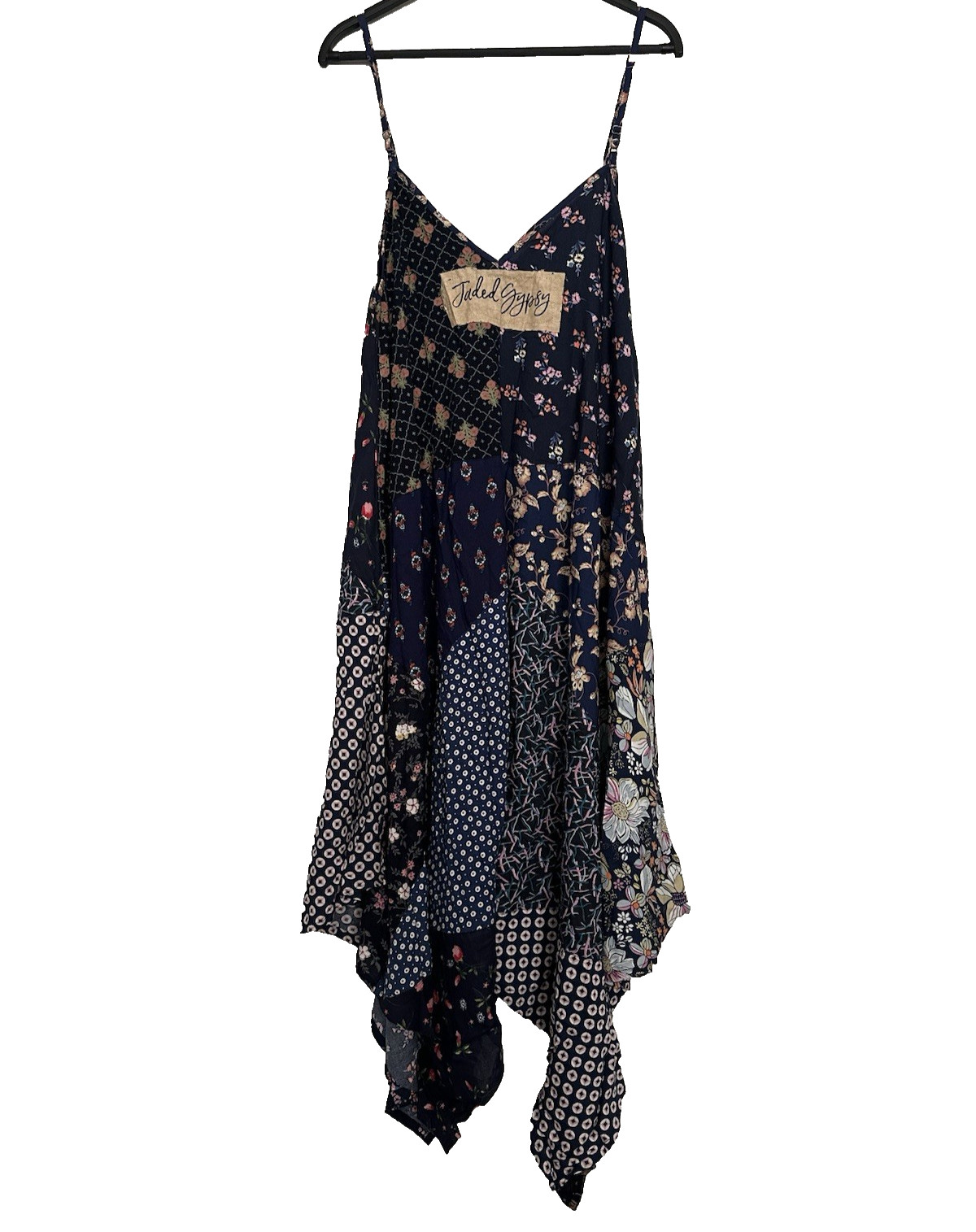Jaded Gypsy S/M Sleeveless Patchwork Floral Maxi Dress in Navy Blue NWT