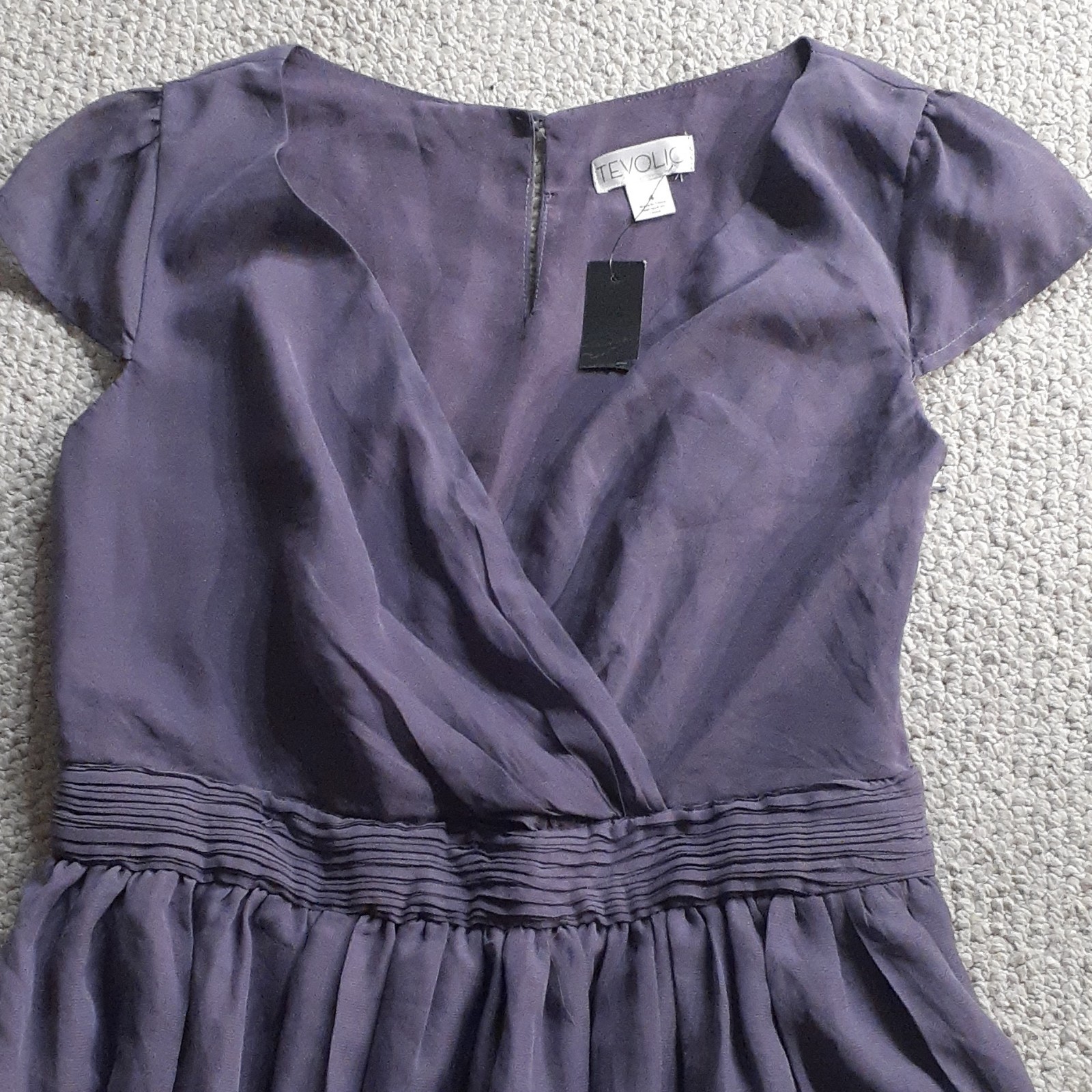Tevolio Purple Chiffon Wrap dress Cap Sleeve Size 4 Side Zipper with Pockets