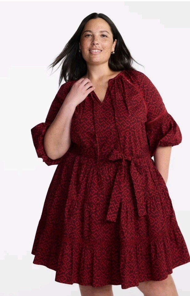 Terra & Sky Women’s Plus Mini Dress with Elbow Length Puff Sleeves, Size 3x