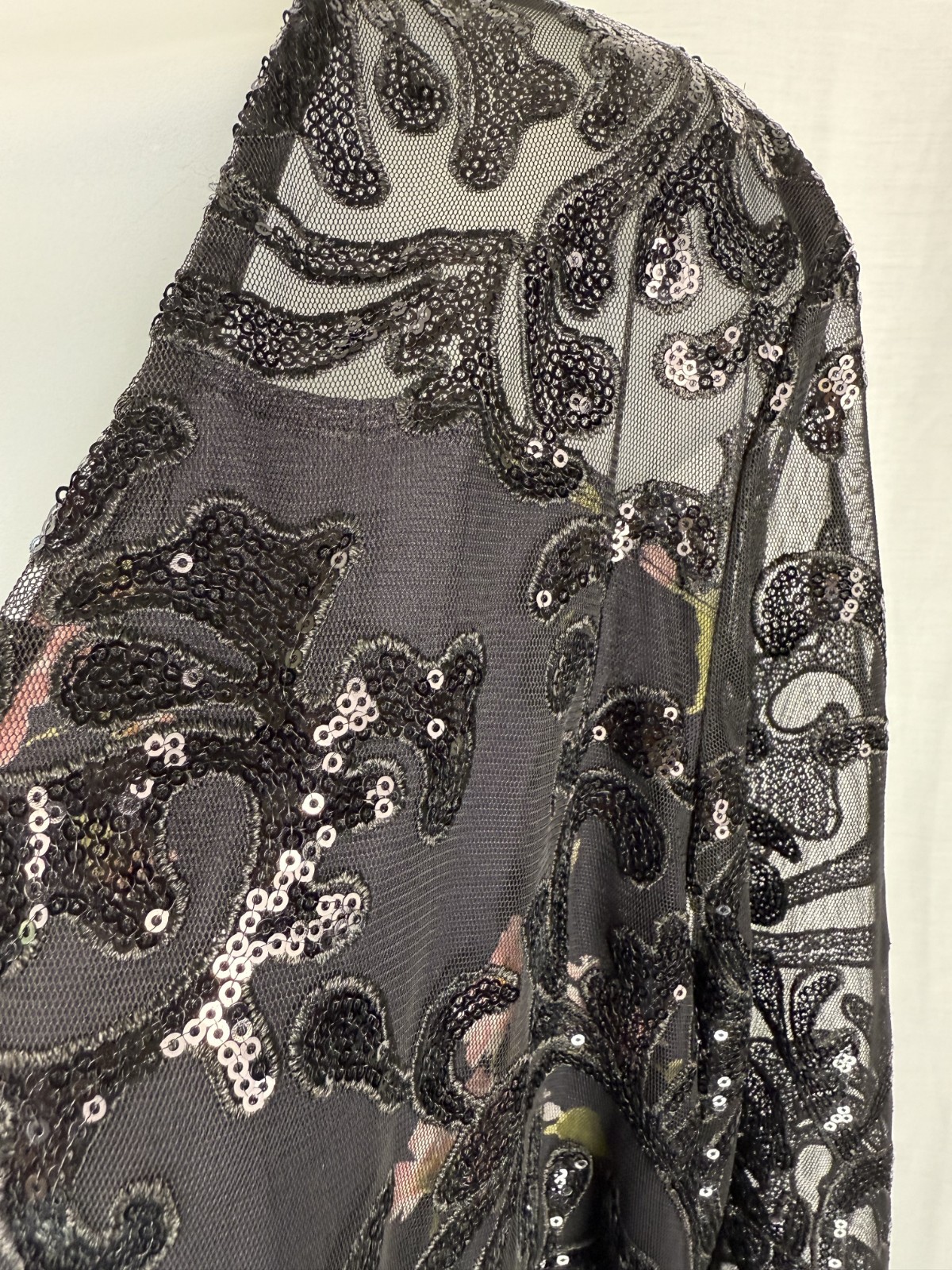 Free People Falling Flowers Embroidered Tulle Sequin Mini Dress Black Boho Large