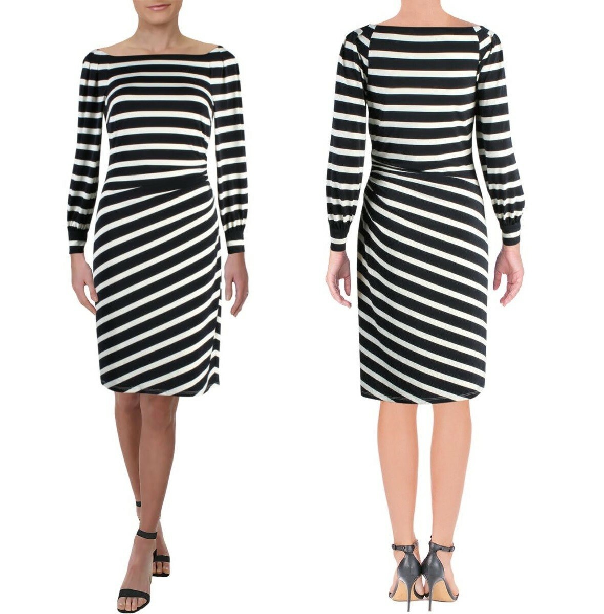 LAUREN RALPH LAUREN ‘Kynara’ Striped Boat Neck Long Sleeve Sheath Dress, 0 Navy