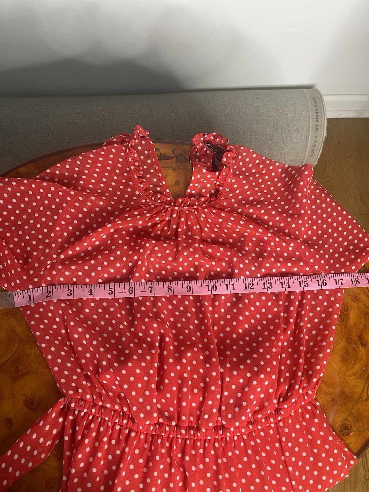 BCBGMAXAZRIA Women’s Red/White Polka Dot Long Sleeve Maxi Dress Ruffle XS