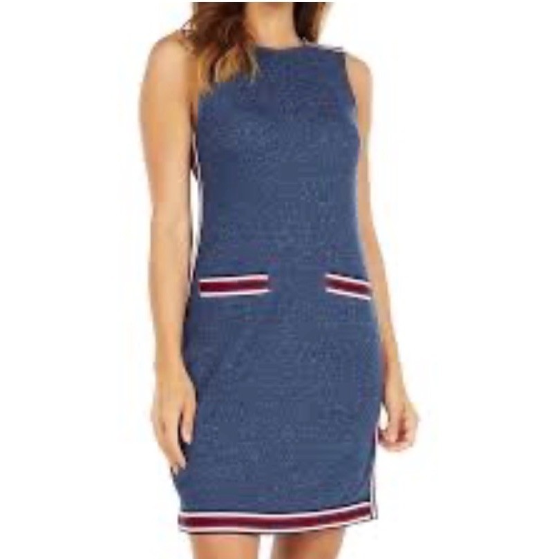 Tommy Hilfiger Womens XXL French Terry Shift Dress Navy Blue Striped Trim Sporty