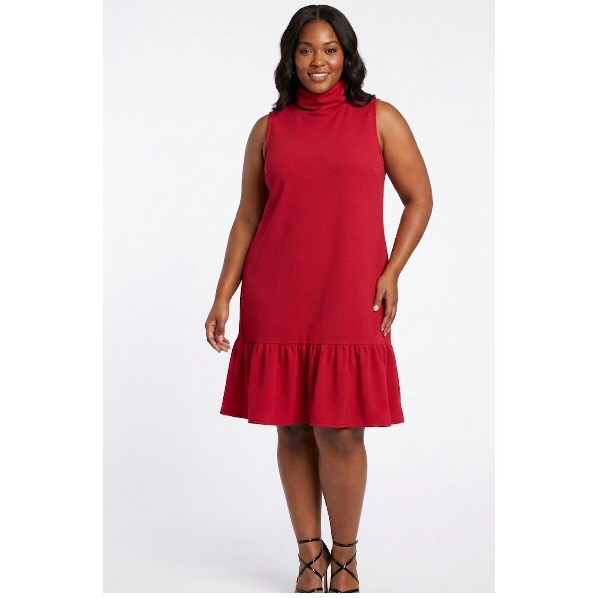 Ophelia Roe Ruffle Dress Plus Size 1X Red Sleeveless Mock Neck Keyhole Office
