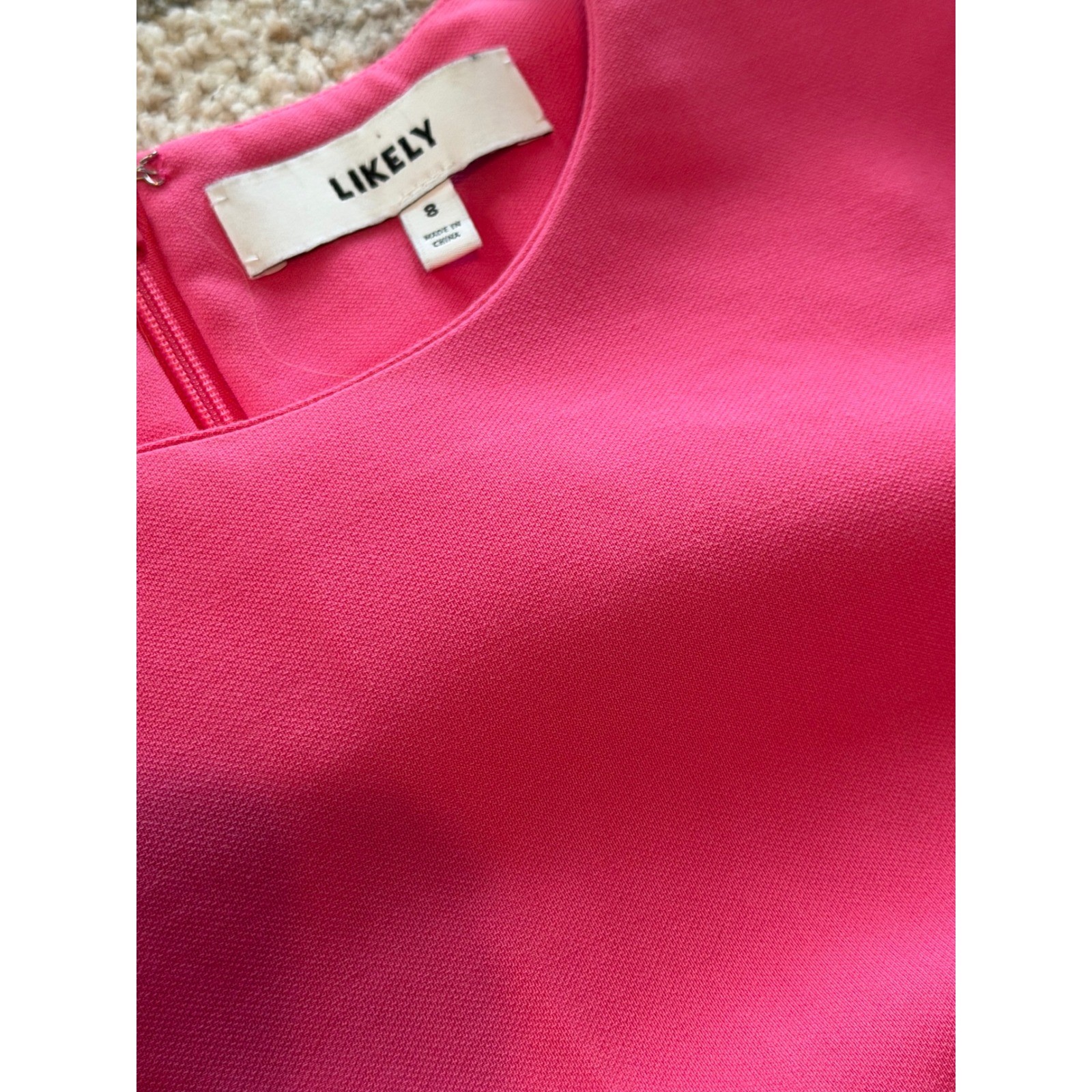 Likely Hot Pink Short Sleeve Mini Sheath Dress Womens Size 8 Crew Neck Cocktail