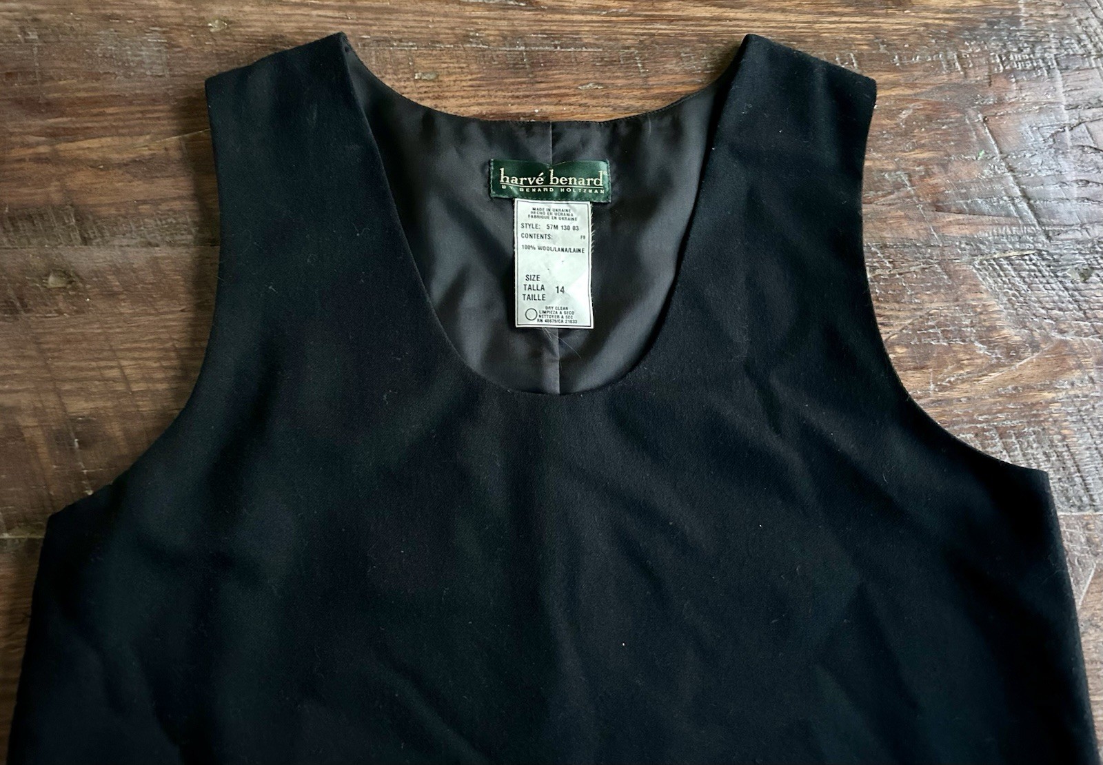 Harve Benard 100% Wool Jumper Dress Size 14 Black Sleeveless Pockets Ukraine
