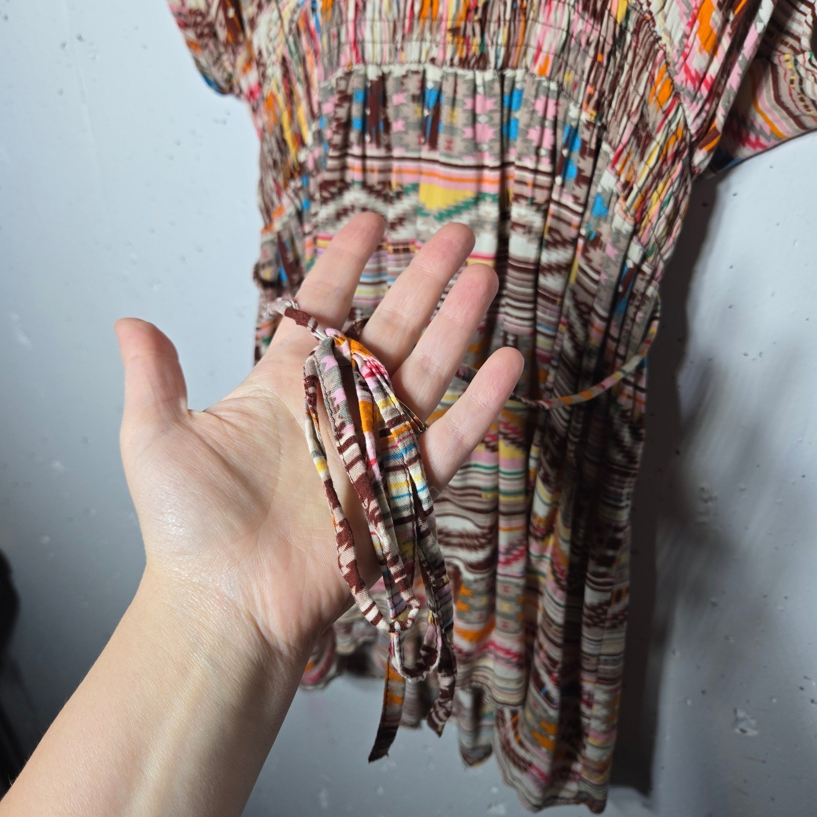 Loop 18 Smocked Waist Mini Dress Plus 21/23 Tribal Boho Festival Beach Summer