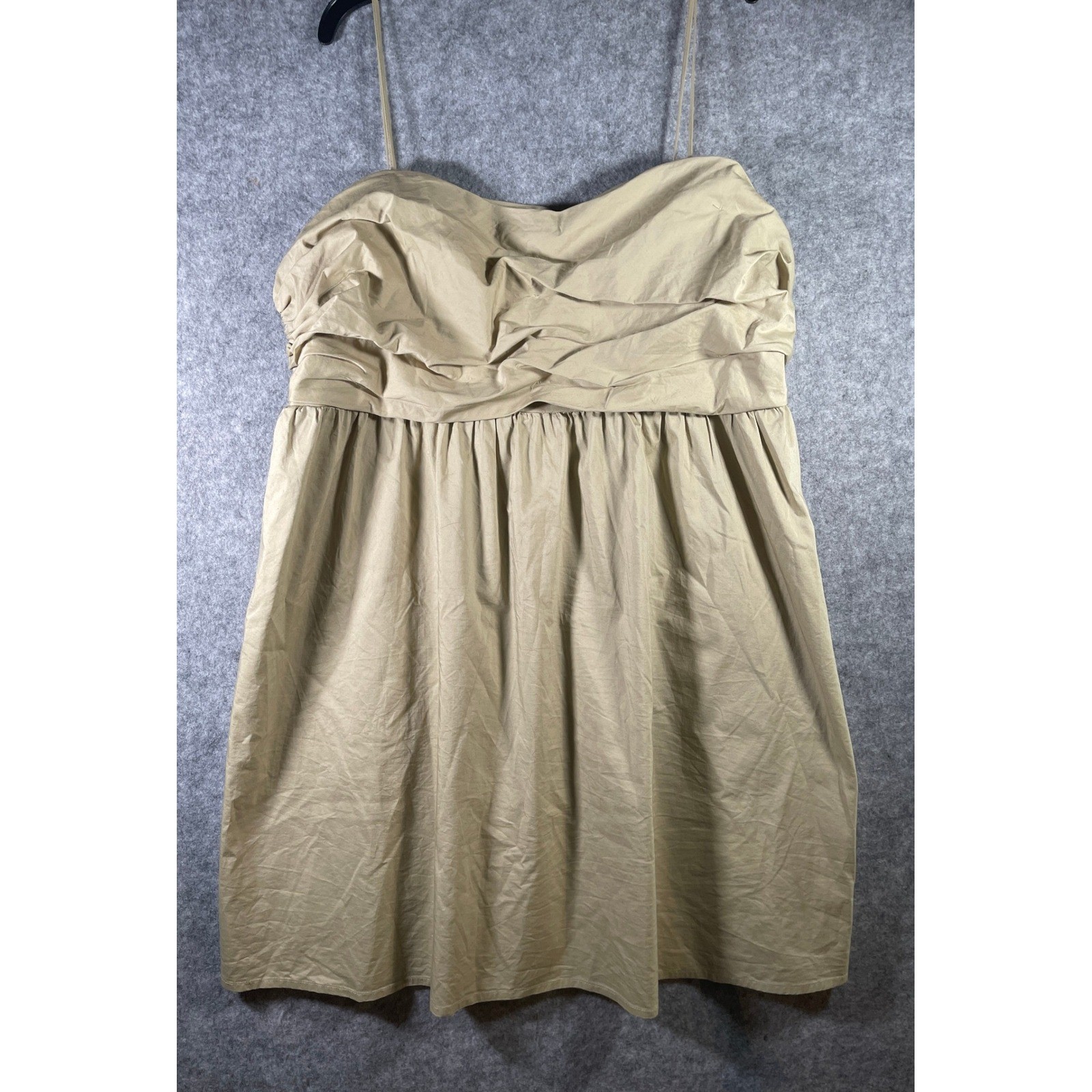 Express Khaki Tan Ruched Sweetheart Neck Smocked Back Strappy Mini Dress XL