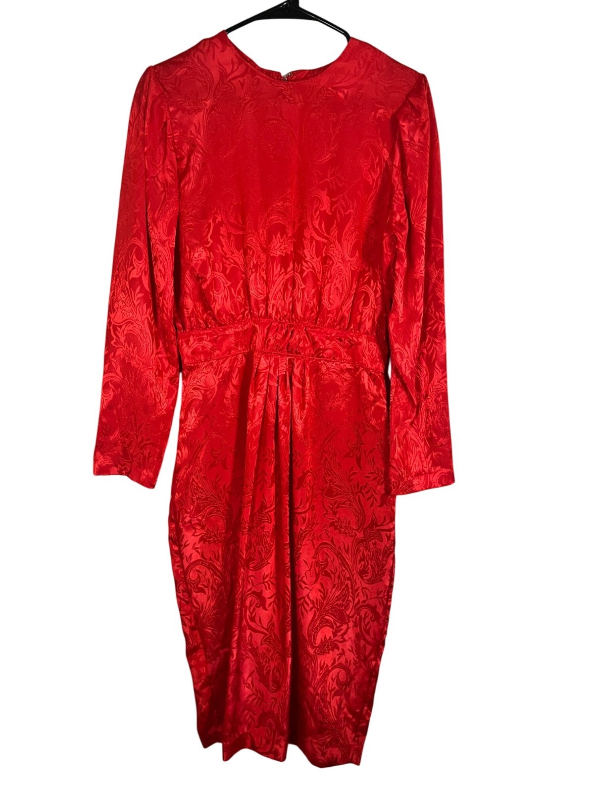 Retro Floral Dress Red S Festive Holiday Classic Chic Preppy Shiny Feminine 80s
