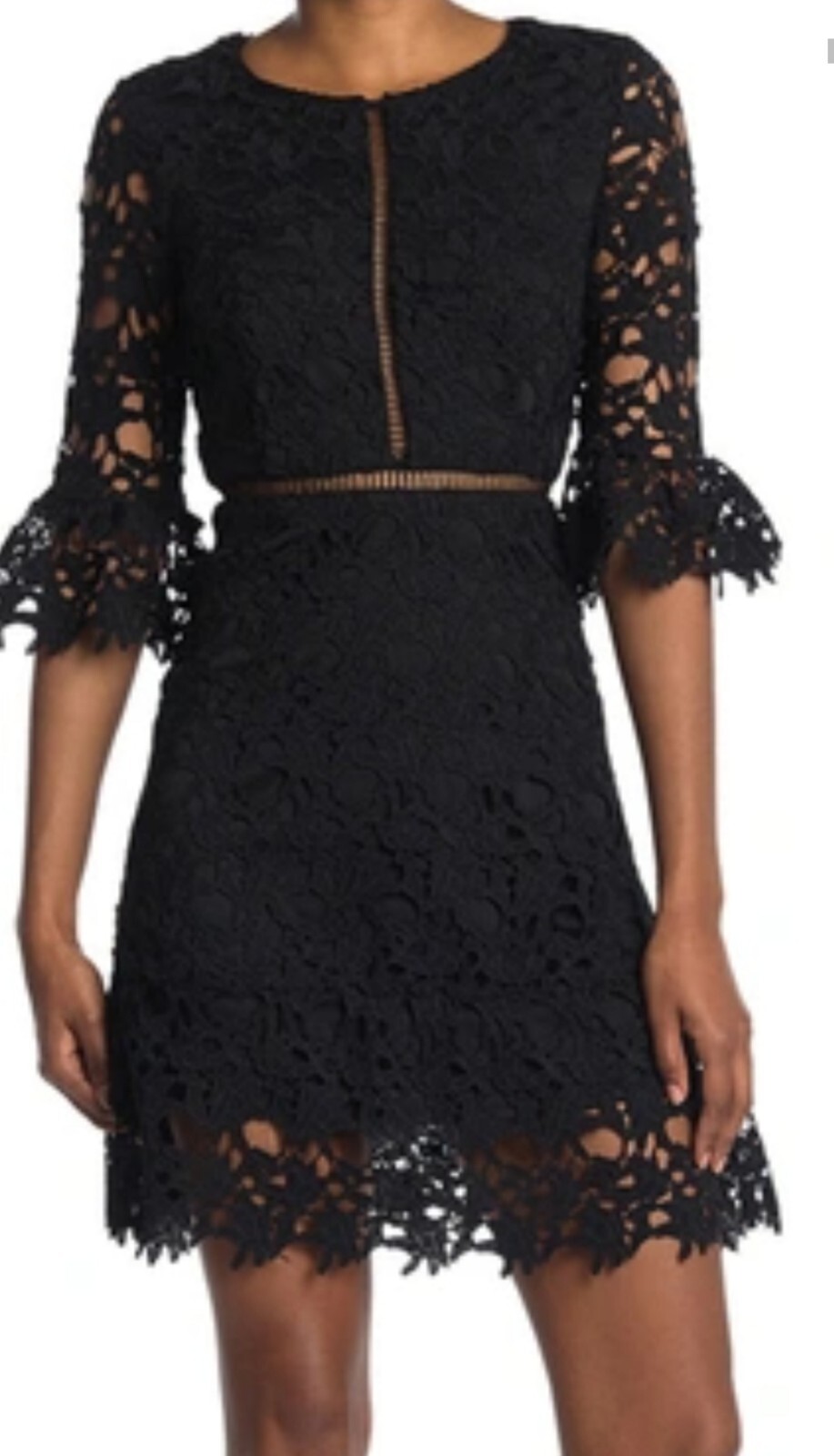 Love X Design Dress Womens Medium Black Lace 3/4 Bell Sleeve A-line Ruffle NWT