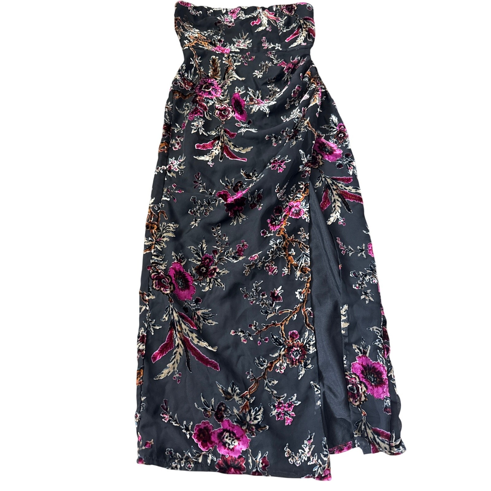 Showpo Jessel High Split Strapless Midi Dress Black Floral Size 2