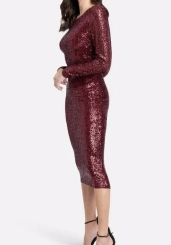 NWT Bebe SIZE XL Merlot Sequined Cowl back Midi Dress Elegant, Attractive $200