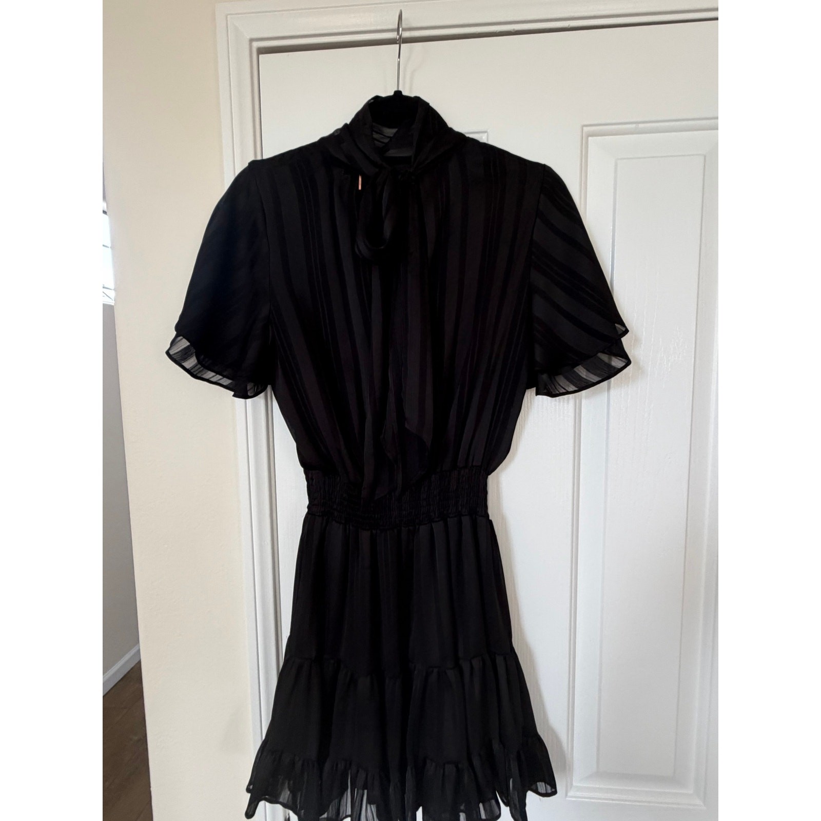 Misa | Saffie Dress in Solid Stripe-Black | Size: XS