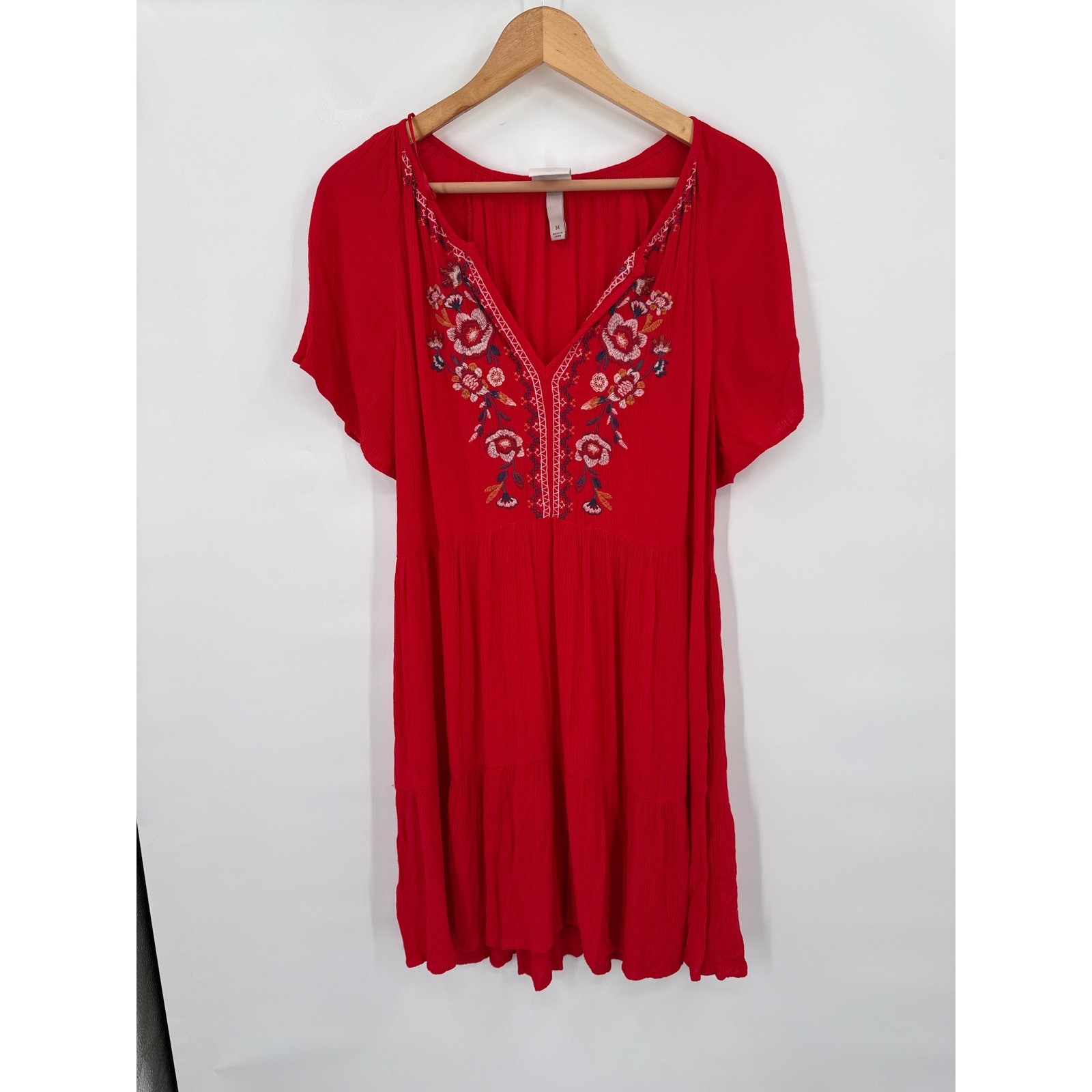 Knox Rose Embroidered Mini Dress Womens M Boho Hippie Floral Flowy Romantic