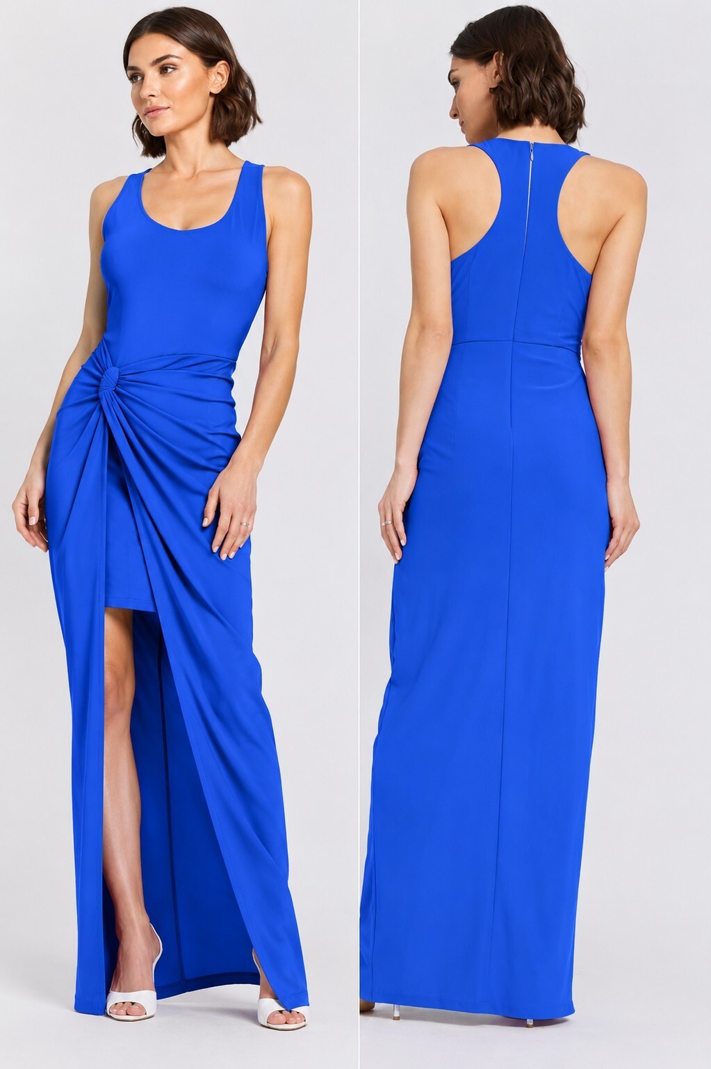 One33 Social Darcy Cobalt Blue sz 8 Draped Knot Waist Long Maxi Dress Racerback