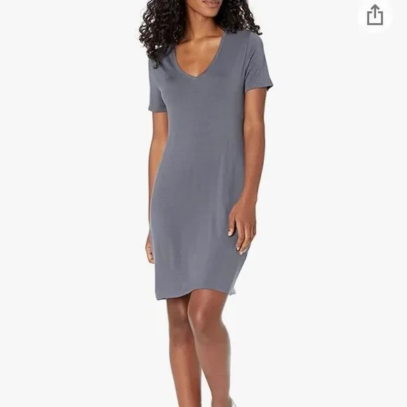 Daily Ritual Women’s Jersey Short-Sleeve V-Neck T-Shirt Dress Slate Gray (XL)