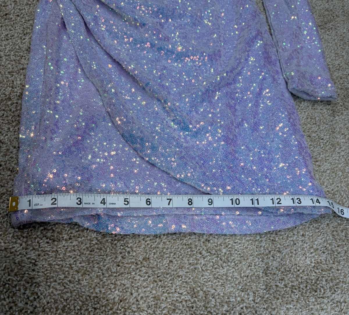 Windsor Purple Sequin Mesh One-Shoulder Long Sleeve Mini Bodycon Dress L