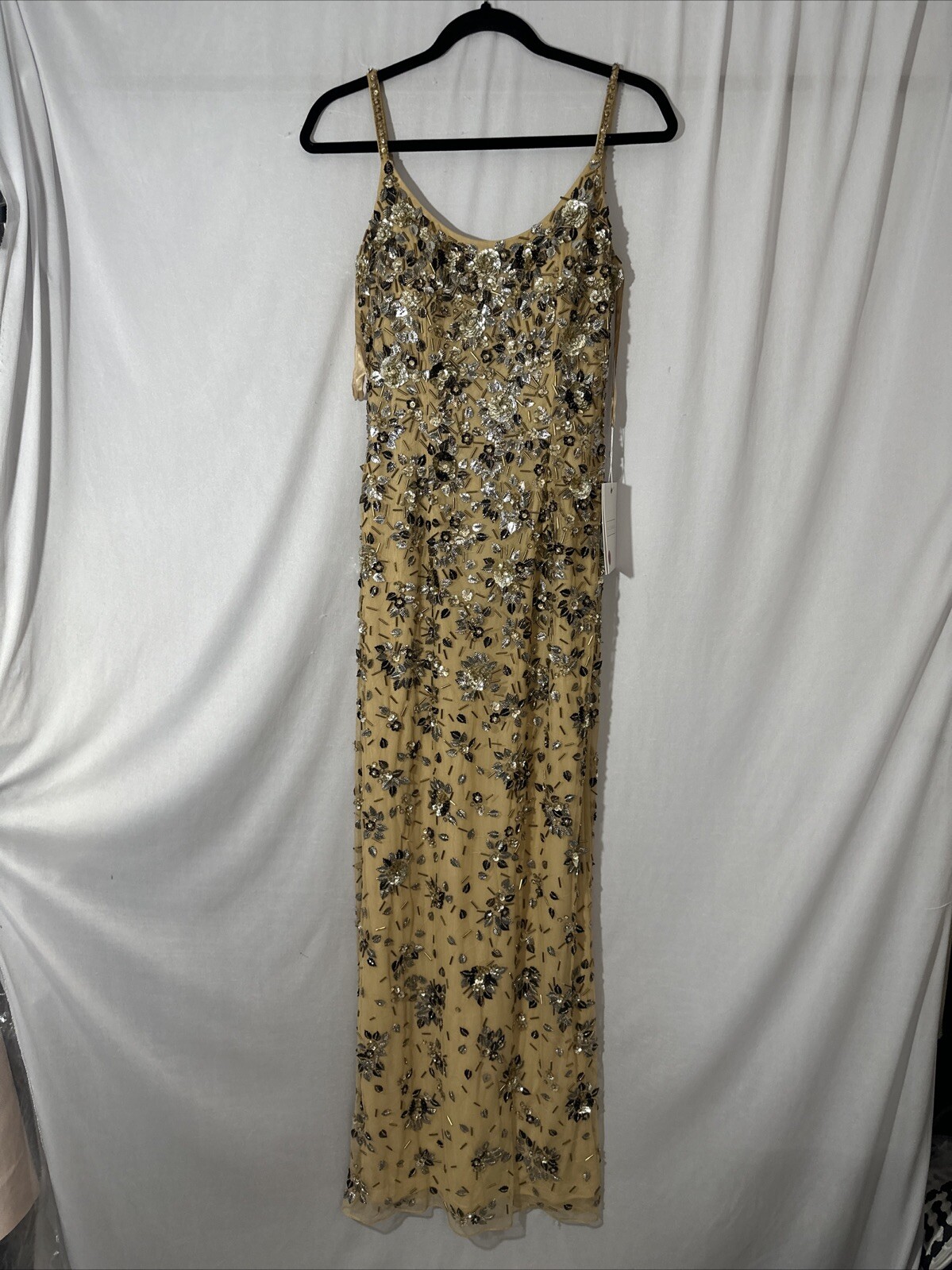 NWT Mac Duggal [ 2 ] 5477 Floral Embellished Scoop Neck Evening Gown Gold J1404