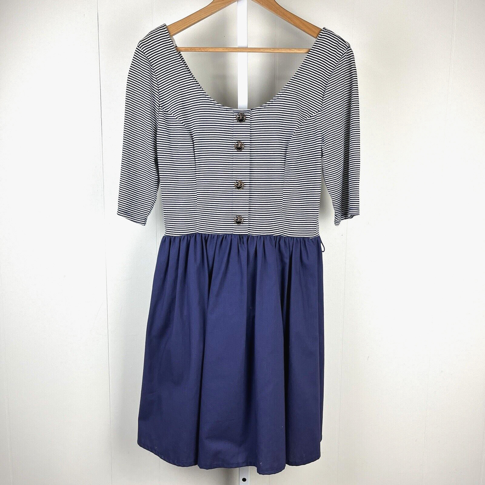 Vintage SMW Style My Way Sailor Dress Nautical Blue Anchor Buttons Size 11