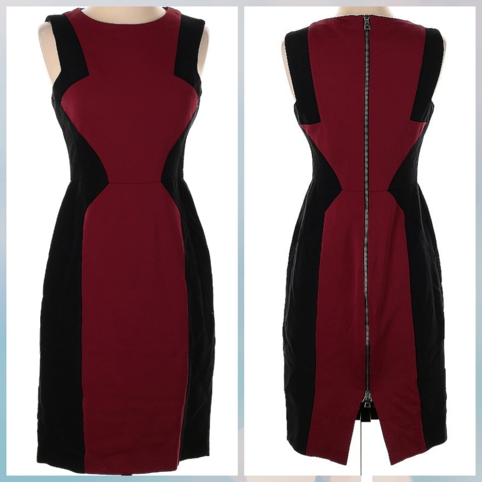 BCBG MAXAZRIA SIZE 4 Evelyn Colorblocked Exposed Zip Sheath Dress