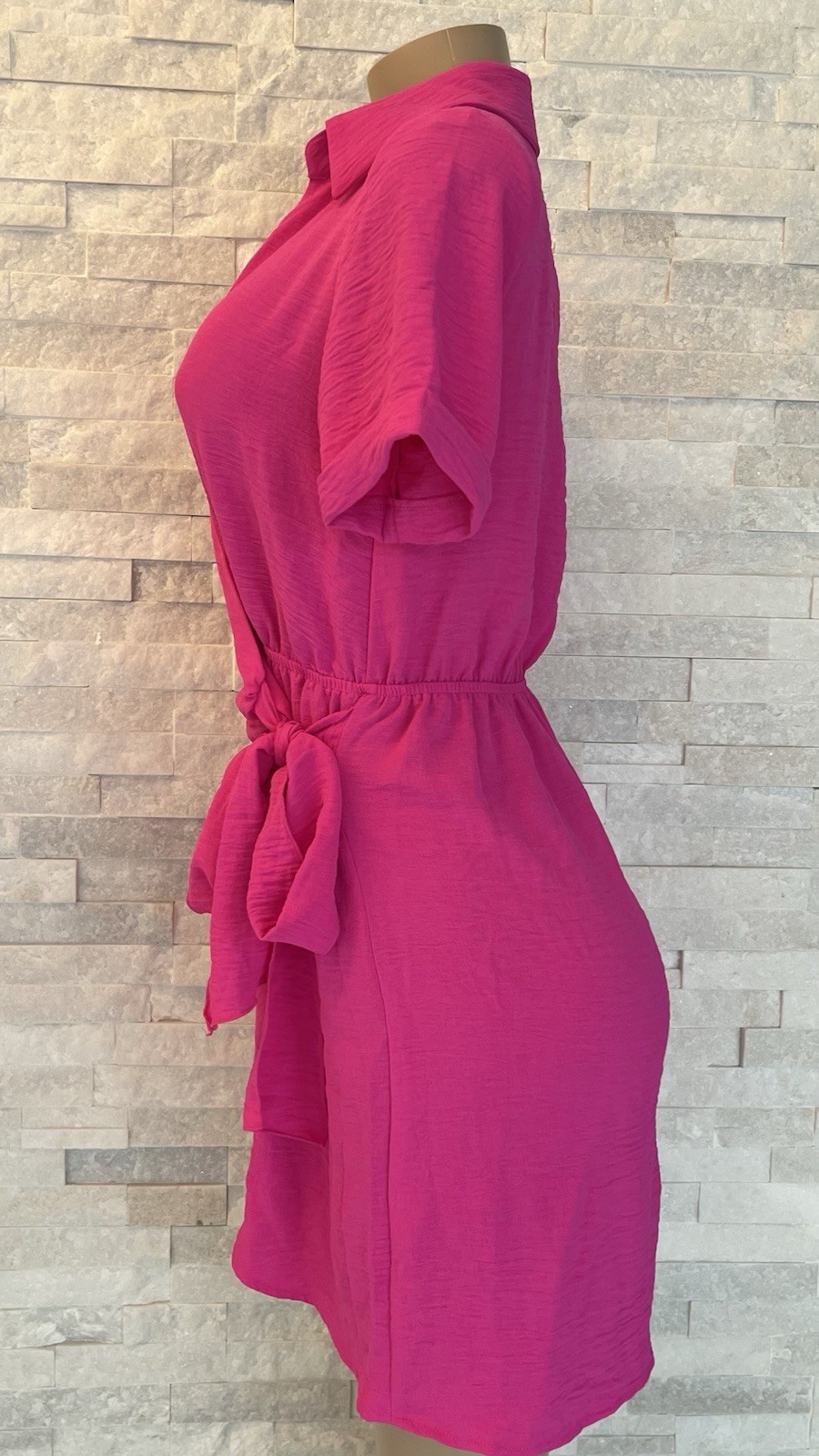 Fuchsia Short Sleeve Frilled Ruffle Side Tie Wrap Dress Size S Fashion nova.