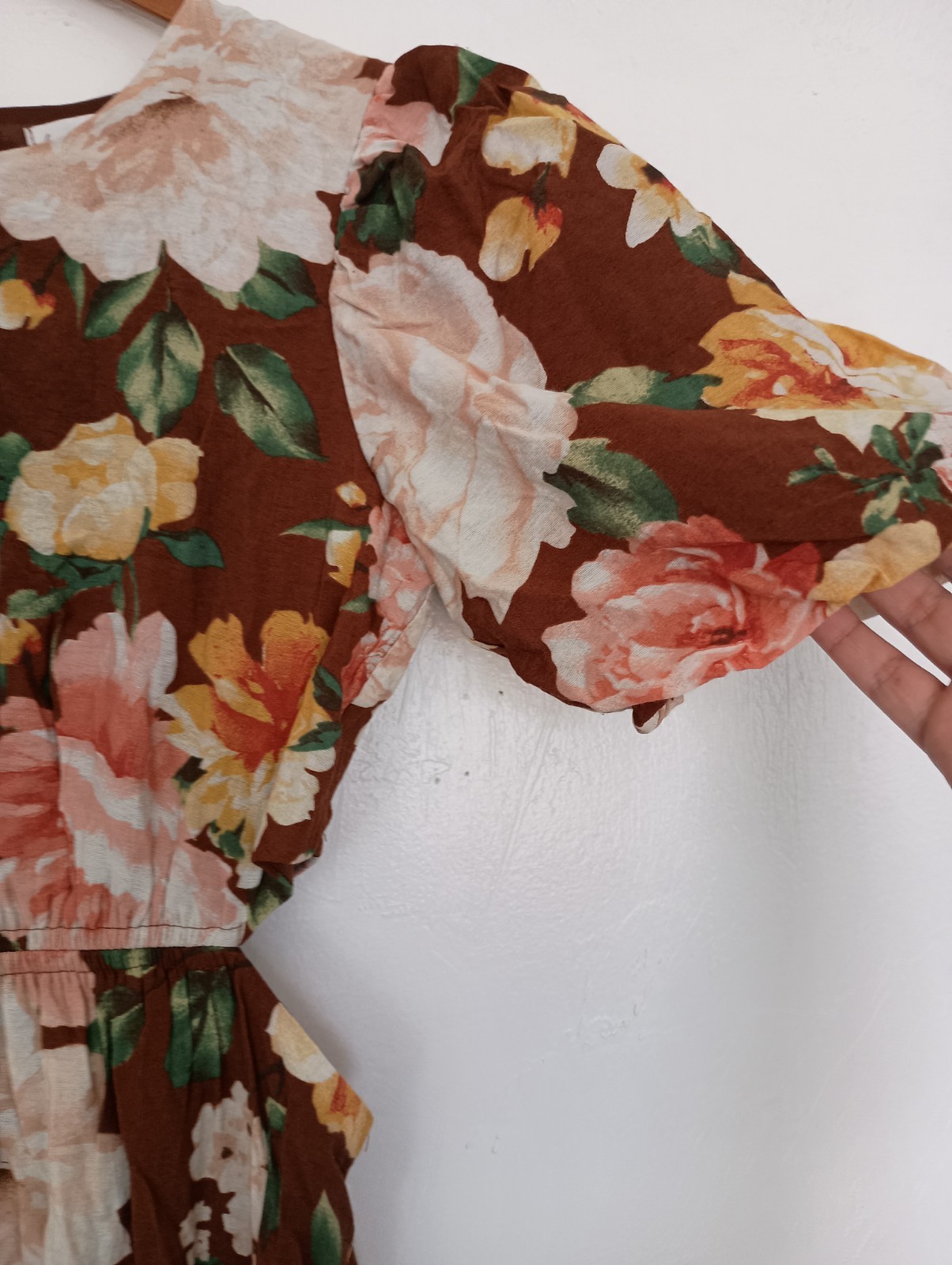 Anthro by the River Floral Puff Sleeve Cut-Out Midi Dress S Regular A-Line Maxi
