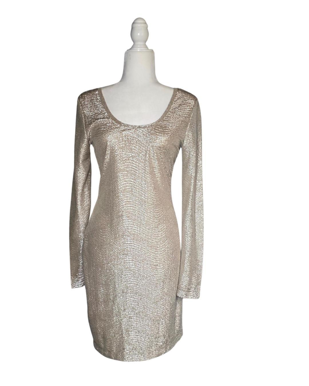 BCBGeneration Metallic Long Sleeve Dress S Silver Gold