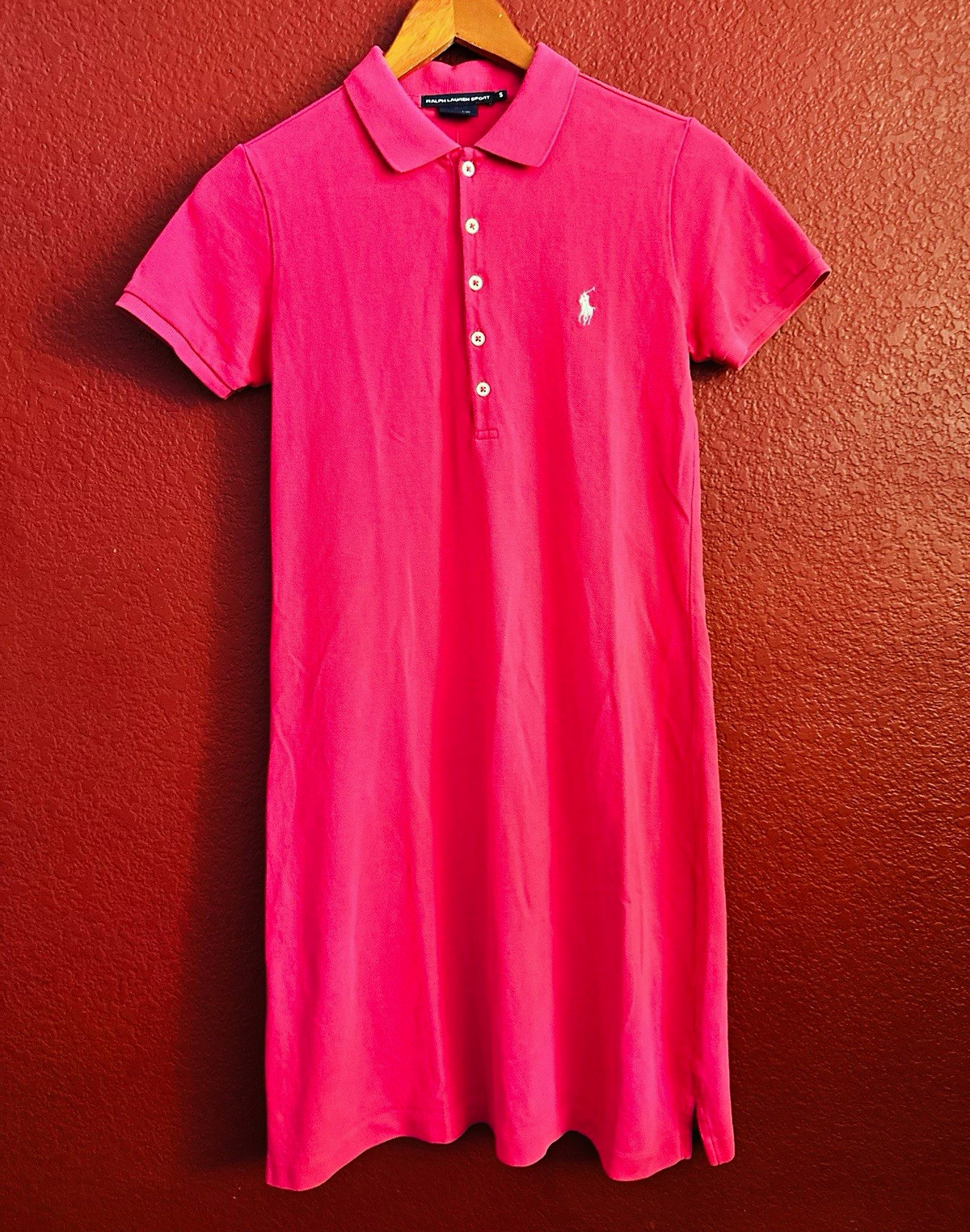 Ralph Lauren Sport Women’s Pink Solid Knit Short Sleeve Polo Dress Size S