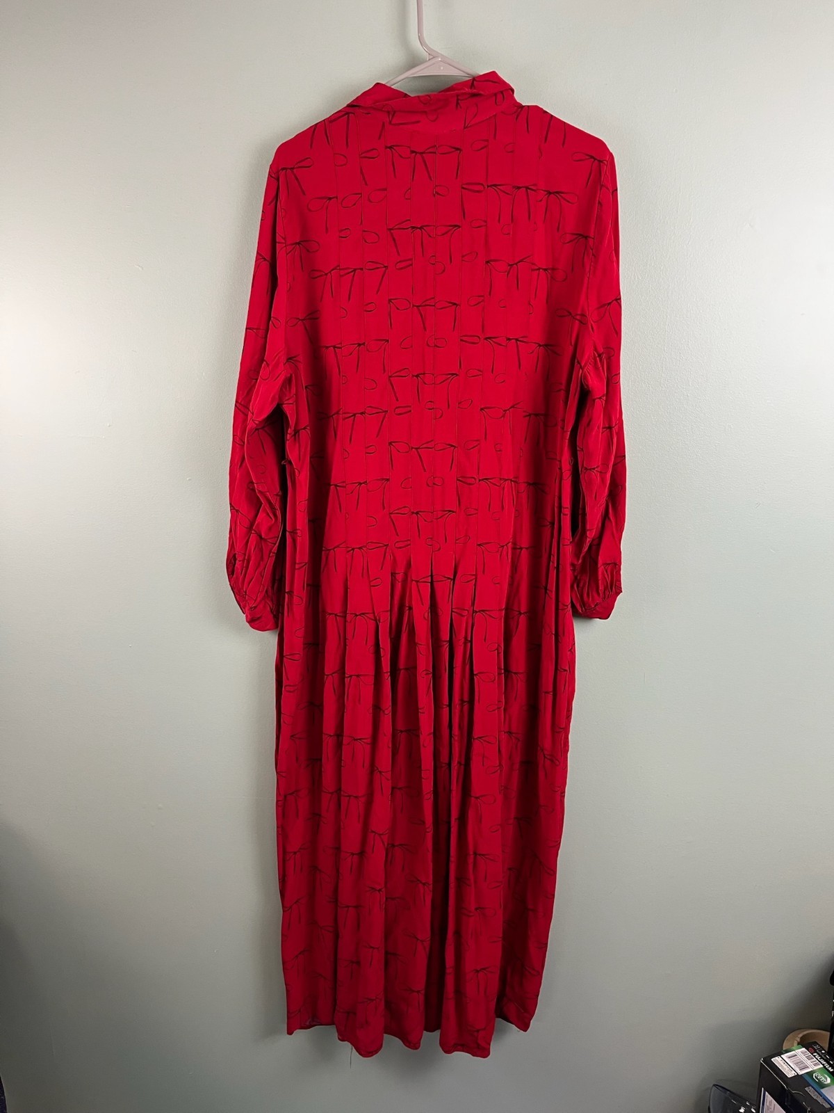 J.Crew Drapey Pleated Bow Print Red Shirtdress Womans Size 18 Cute Preppy
