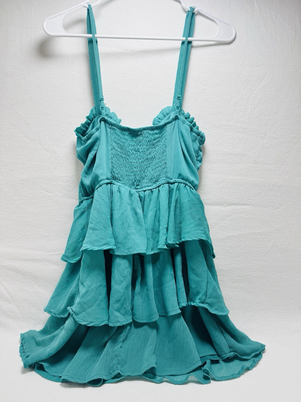 Trixxi Teal Solid Sweetheart Strappy Ruffle Layered Mini Dress Size M