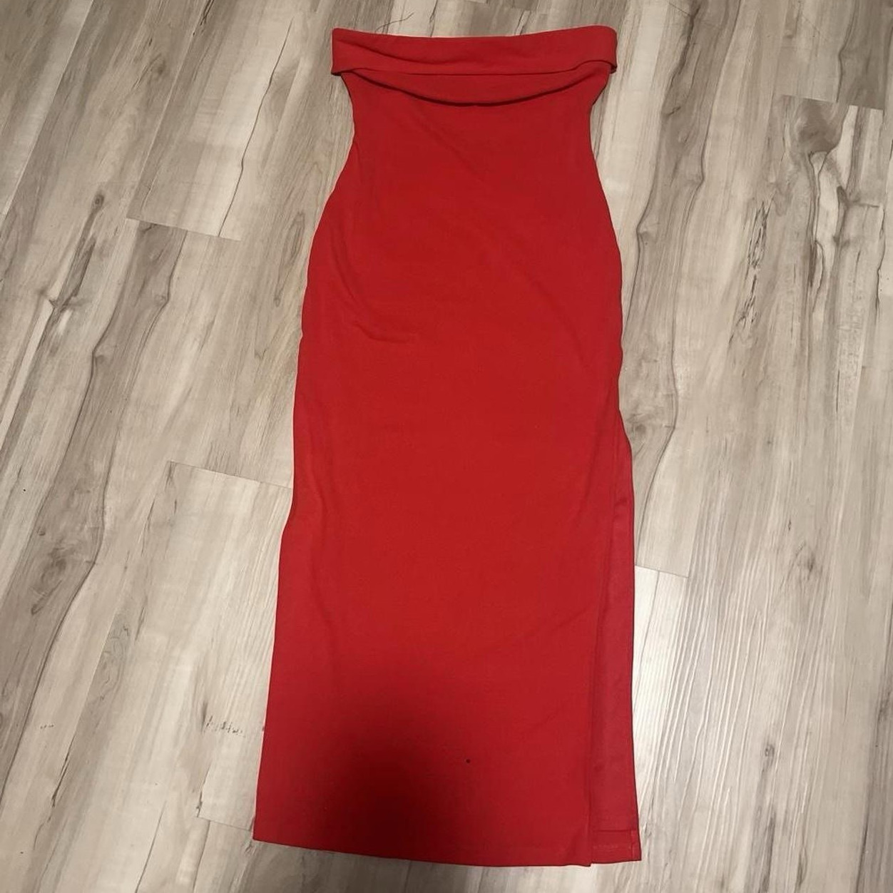 HYFVE Red Strapless Maxi Dress Long Solid Sleeveless Zip Closure Size L