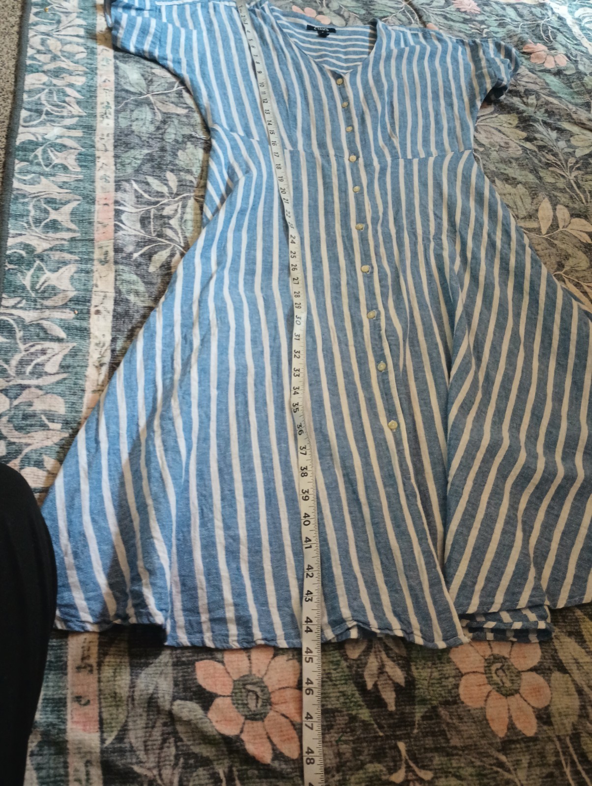 Chaps Womens Linen Shirt Dress Medium Blue Stripe Classic Coastal Nautical