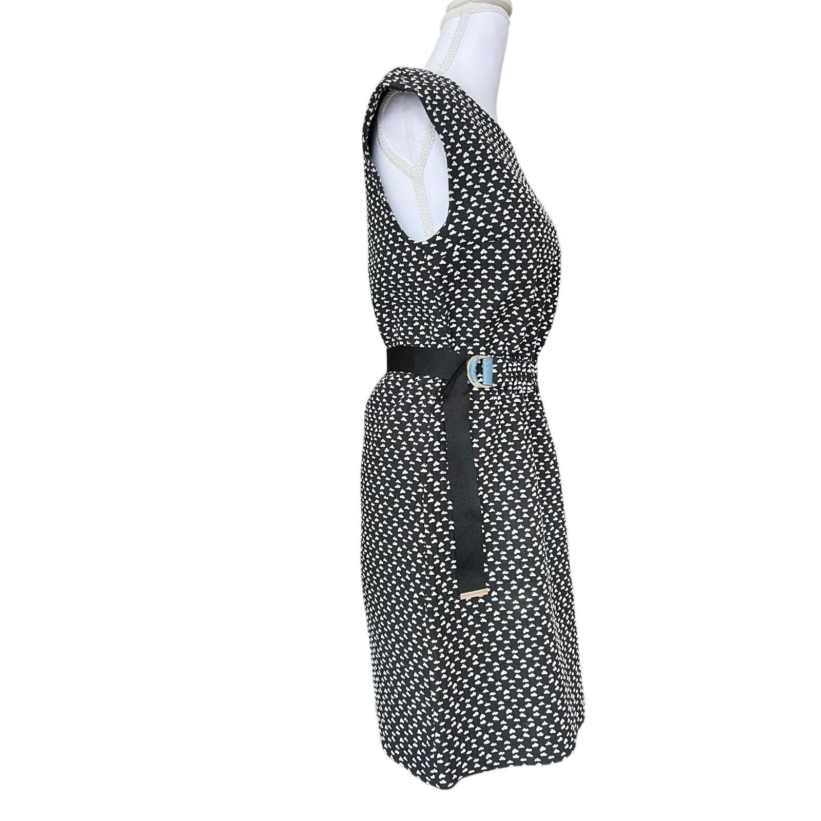 Cop Copine Black White Dress Belted Sleeveless Made in Portugal Office Wear
