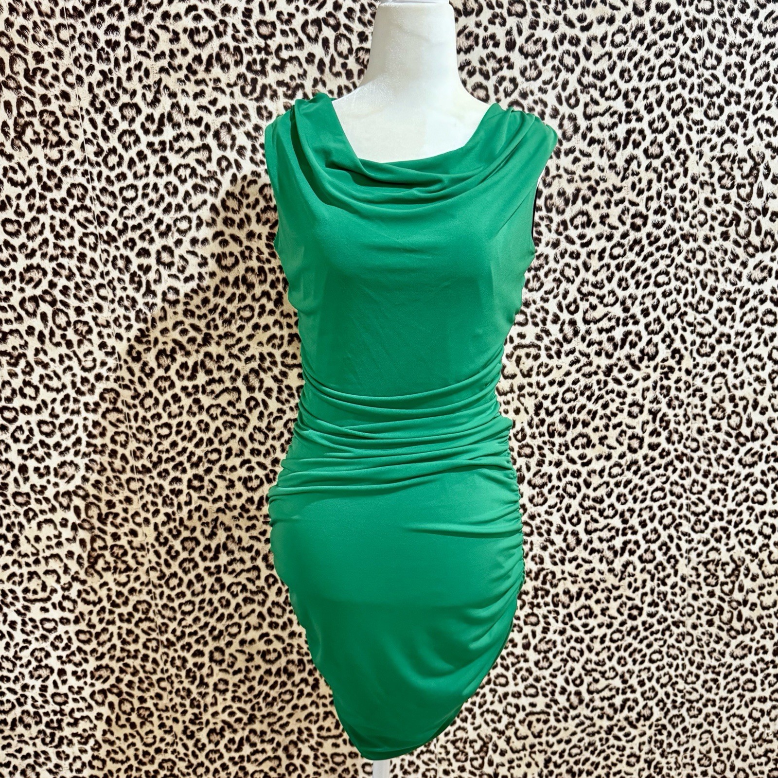 Sweet Storm Green Ruched Sleeveless Bodycon Mini Dress Cowl Neck Size L