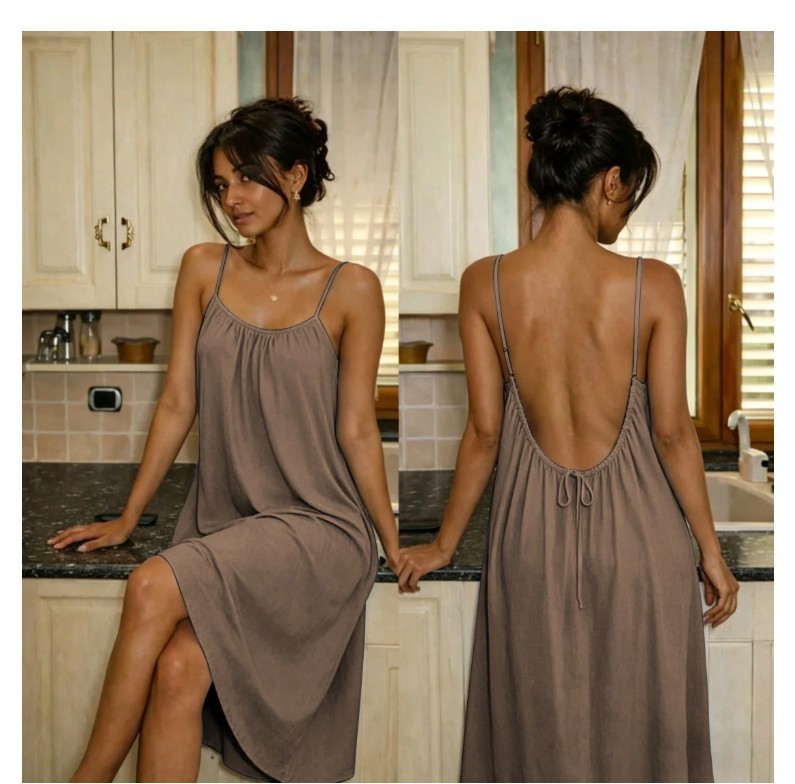 Women’s Backless Pleated Maxi Slip Dress Semi Sheer Summer Beach Vacation