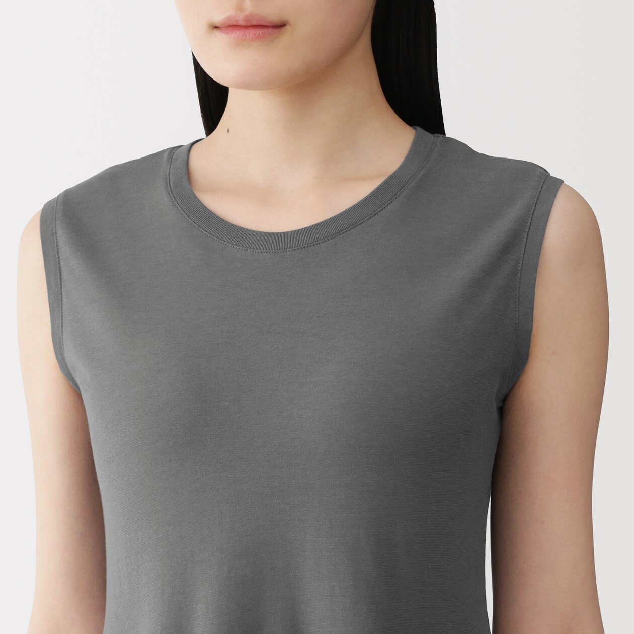 MUJI Womens 100% Cotton High-Twist Sleeveless Dress Smoky Blue FedEx